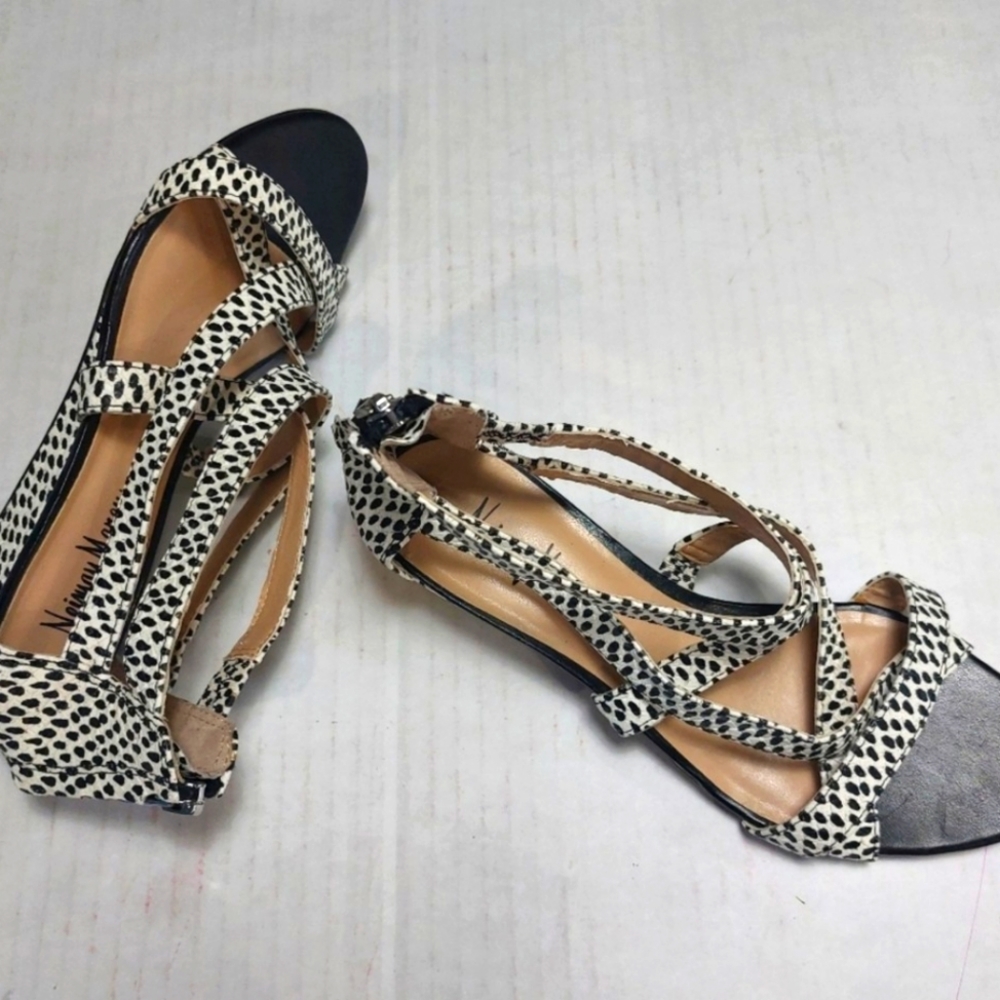 Nieman Marcus Black and White Poka Dot Sandals Size 6.